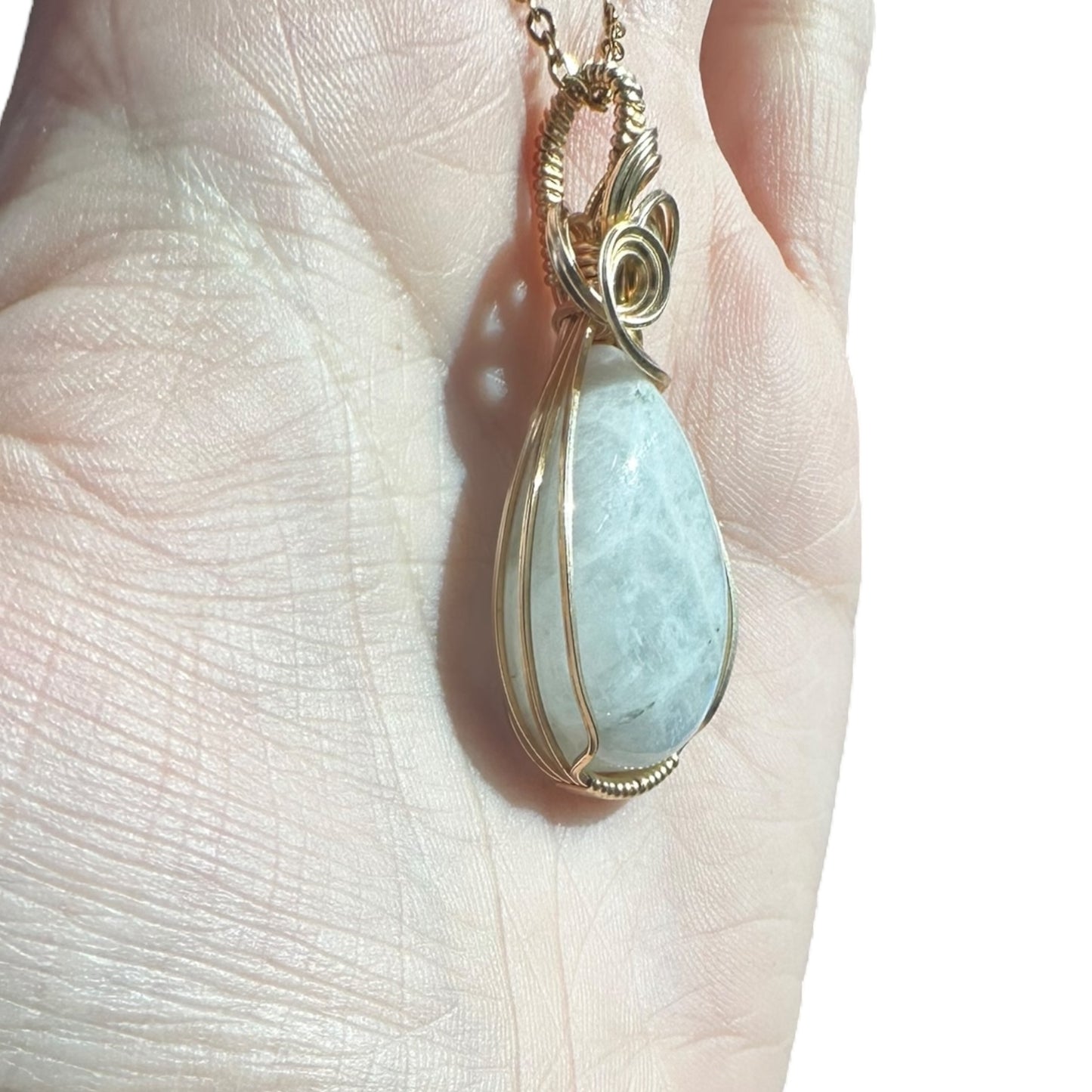 14KT Gold Filled Wire Wrapped Moonstone Crystal Bezel Pendant