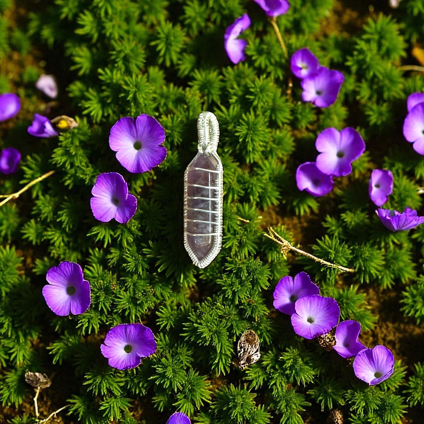Sterling Silver Wire Wrapped Amethyst Crystal Pendant