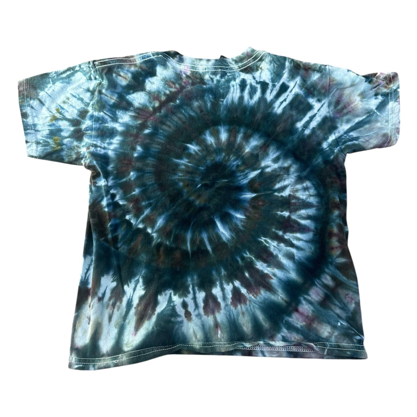 Youth Small Black Gray and Brown Spiral Ice Dye Tie Dye T-Shirt