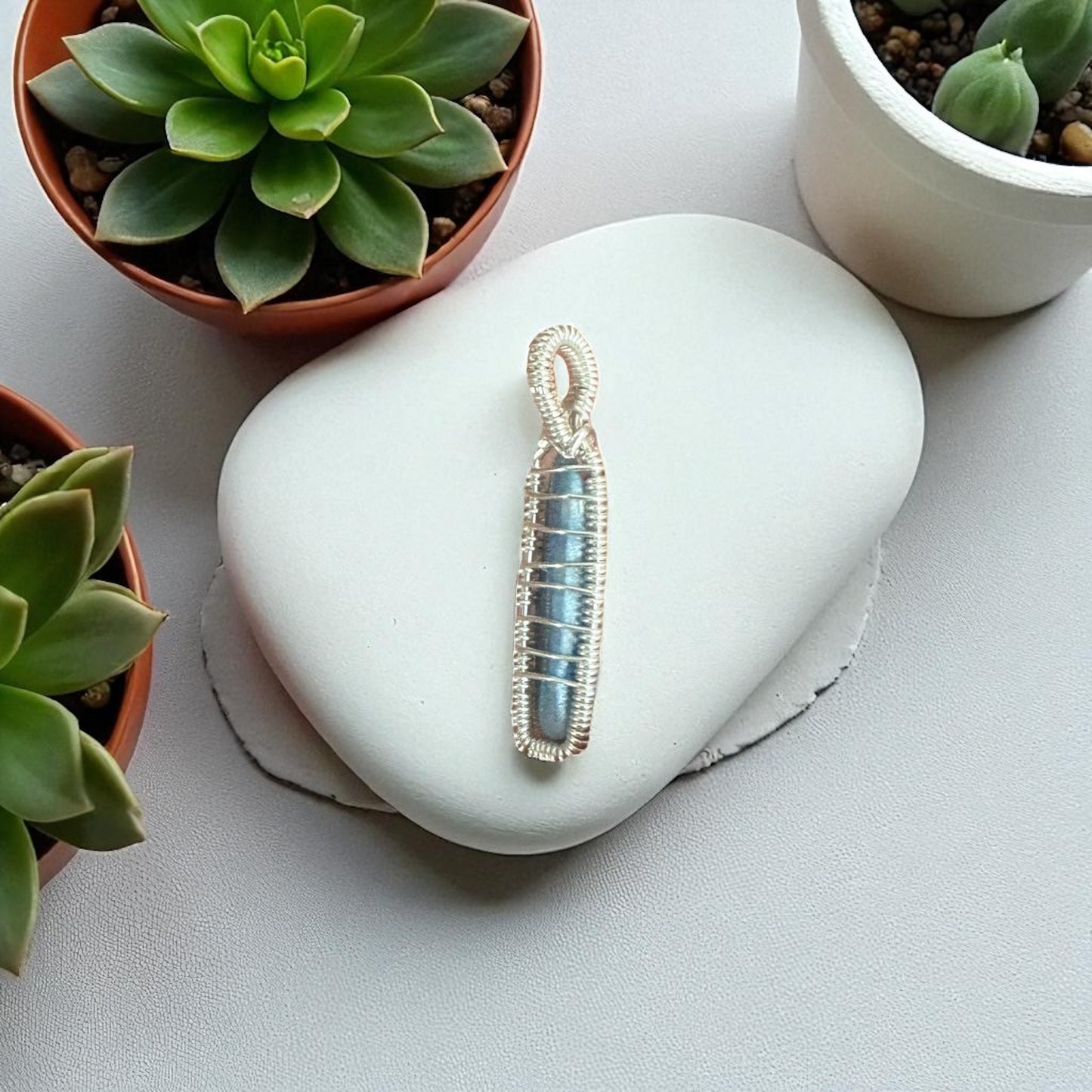 Sterling Silver Wire Wrapped Kyanite Crystal Pendant