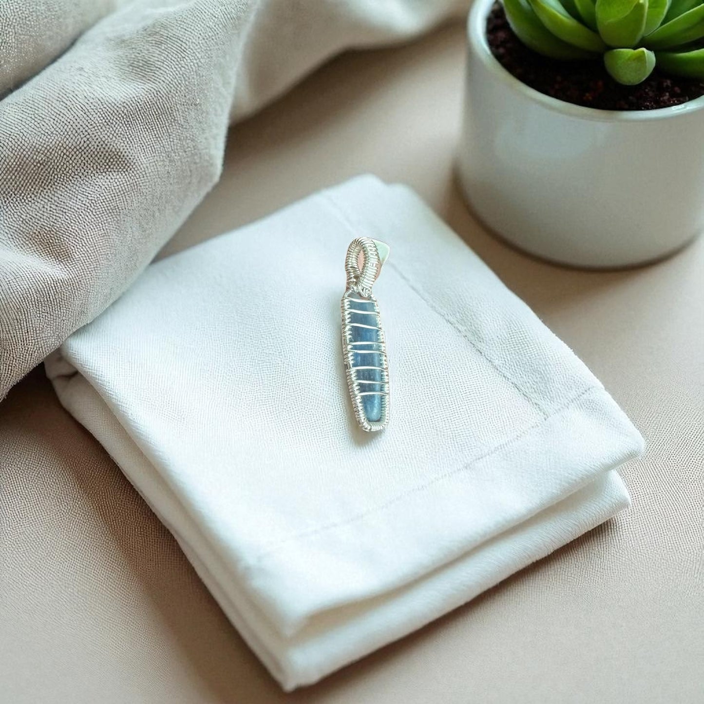 Sterling Silver Wire Wrapped Kyanite Crystal Pendant