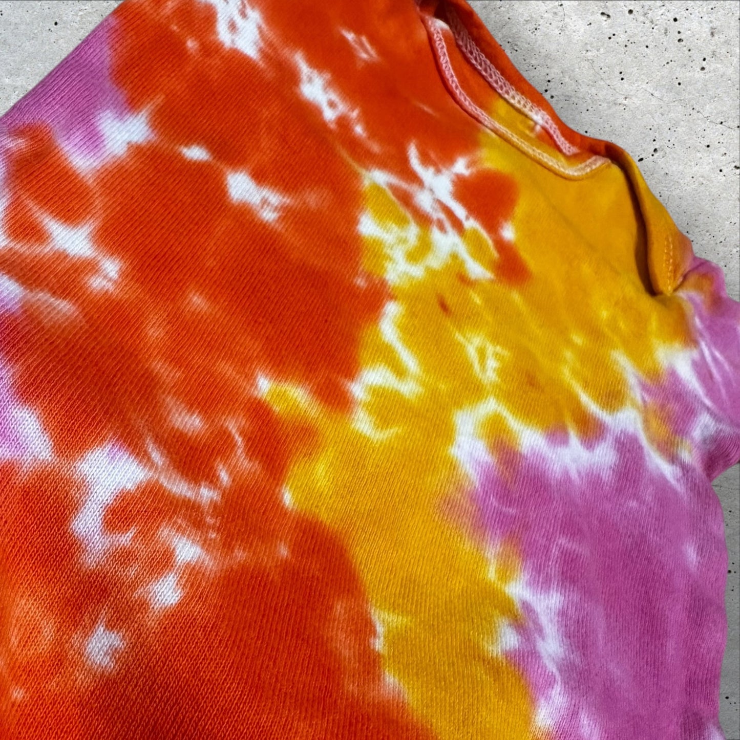 Infant 3-6 Months Pink Yellow and Orange Tie Dye Onesie