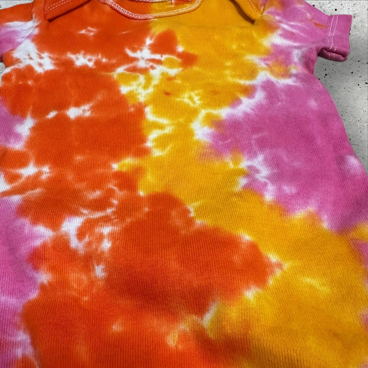 Infant 3-6 Months Pink Yellow and Orange Tie Dye Onesie