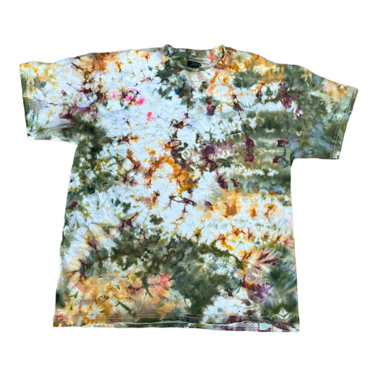 Youth Large Green Yellow and Pink Scrunch Ice Dye Tie Dye