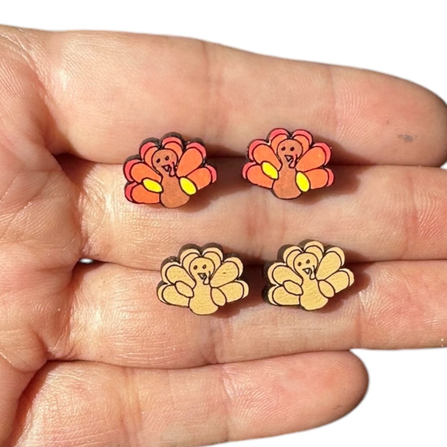 Hypoallergenic Fall Thanksgiving Turkey Laser Engraved Wood Earrings