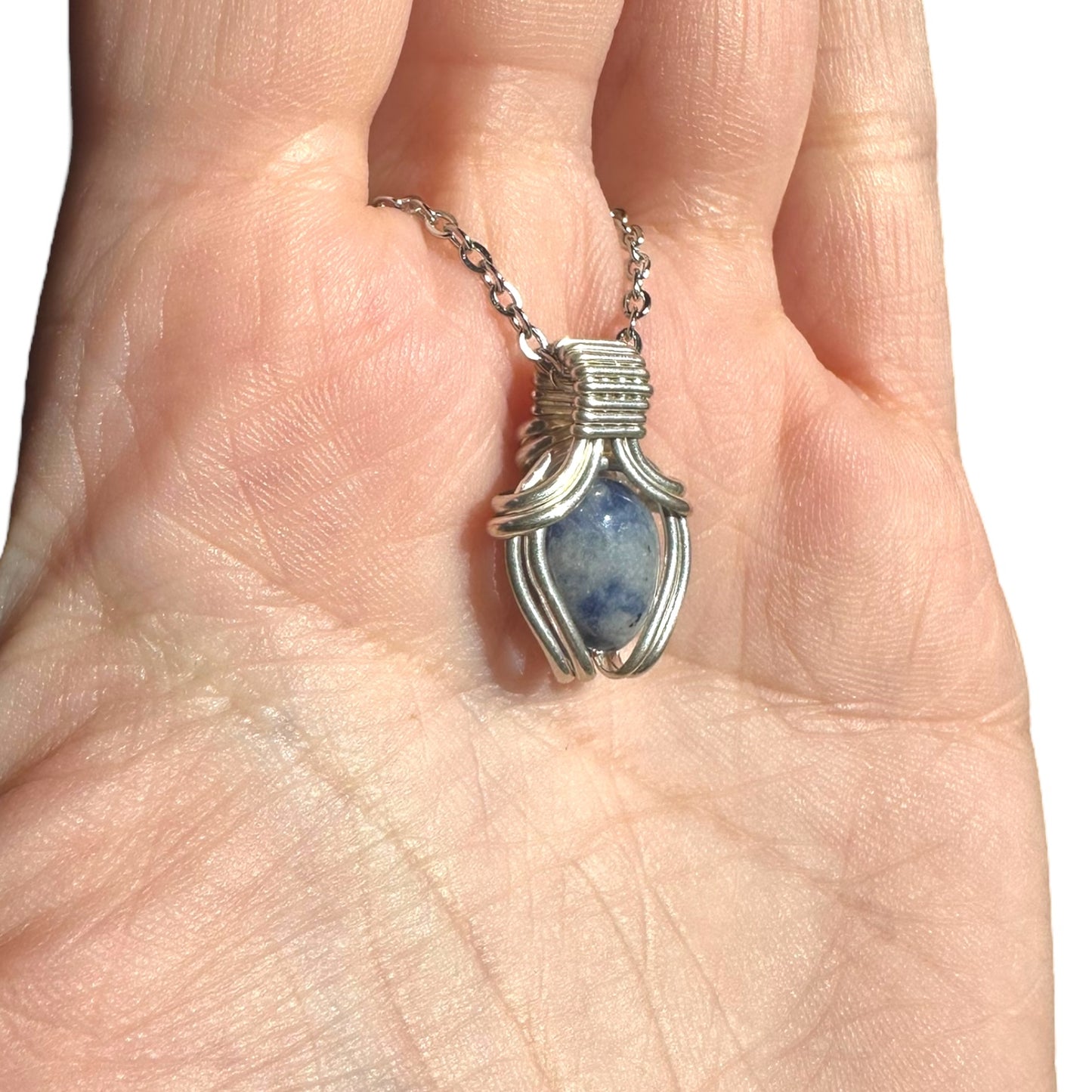 Sterling Silver | 14KT Gold Filled Mini Teardrop Sodalite Wire Wrapped Wishbone 2.0 Pendant