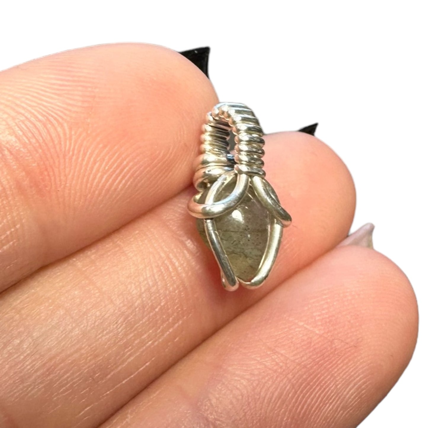 Sterling Silver | 14KT Gold Filled Mini Teardrop Labradorite Wire Wrapped Wishbone Pendant