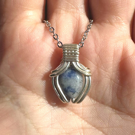 Sterling Silver | 14KT Gold Filled Mini Teardrop Sodalite Wire Wrapped Wishbone 2.0 Pendant
