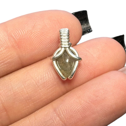 Sterling Silver | 14KT Gold Filled Mini Teardrop Labradorite Wire Wrapped Wishbone Pendant