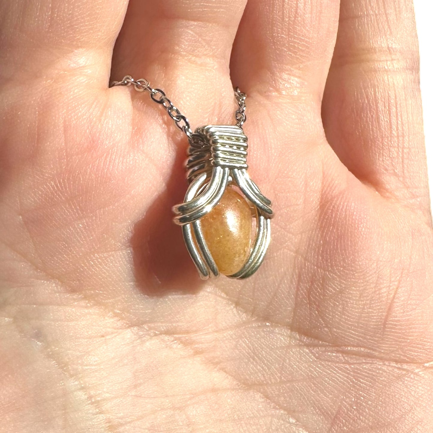 Sterling Silver | 14KT Gold Filled Mini Teardrop Yellow Jade Wire Wrapped Wishbone 2.0 Pendant