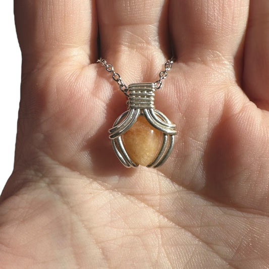 Sterling Silver | 14KT Gold Filled Mini Teardrop Yellow Jade Wire Wrapped Wishbone 2.0 Pendant