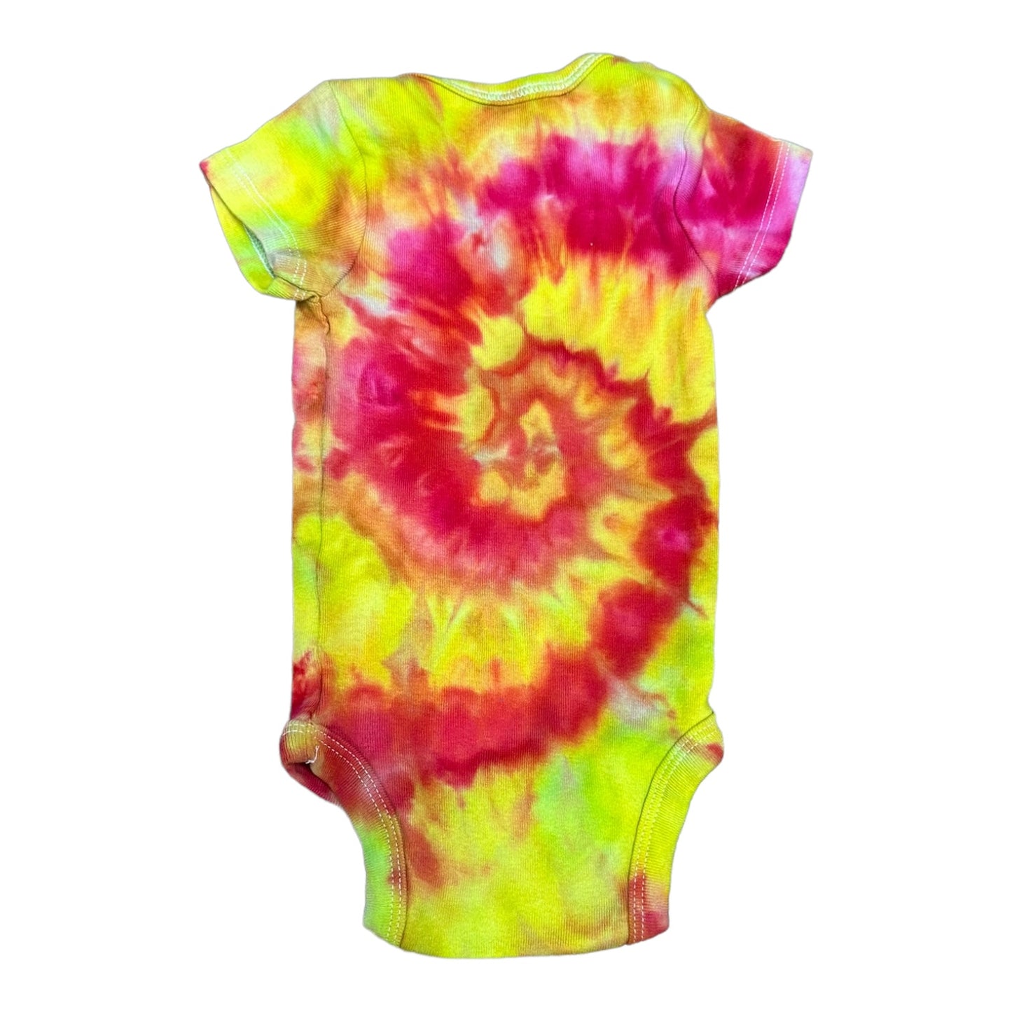0-3 Months Yellow Green and Pink Spiral Ice Dye Tie Dye Onesie