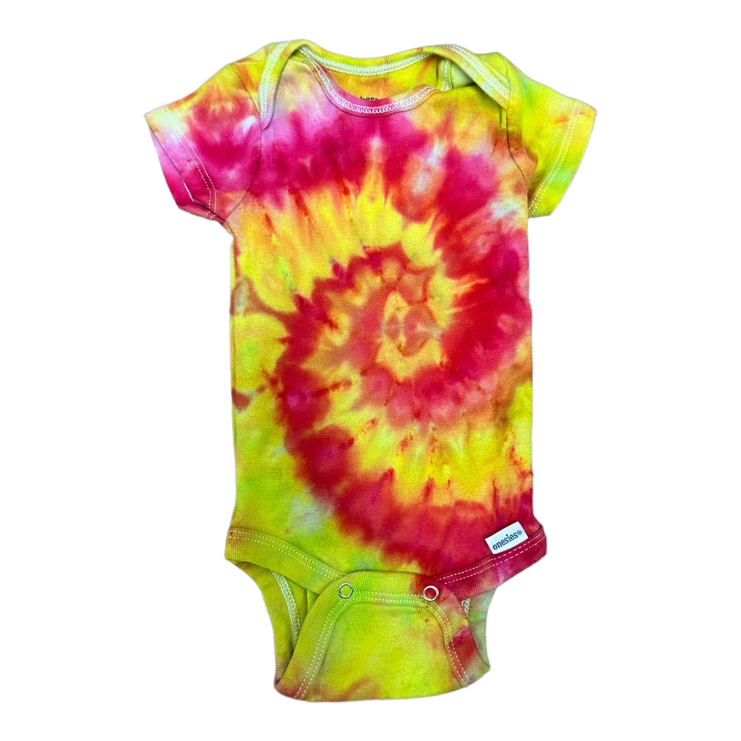 0-3 Months Yellow Green and Pink Spiral Ice Dye Tie Dye Onesie