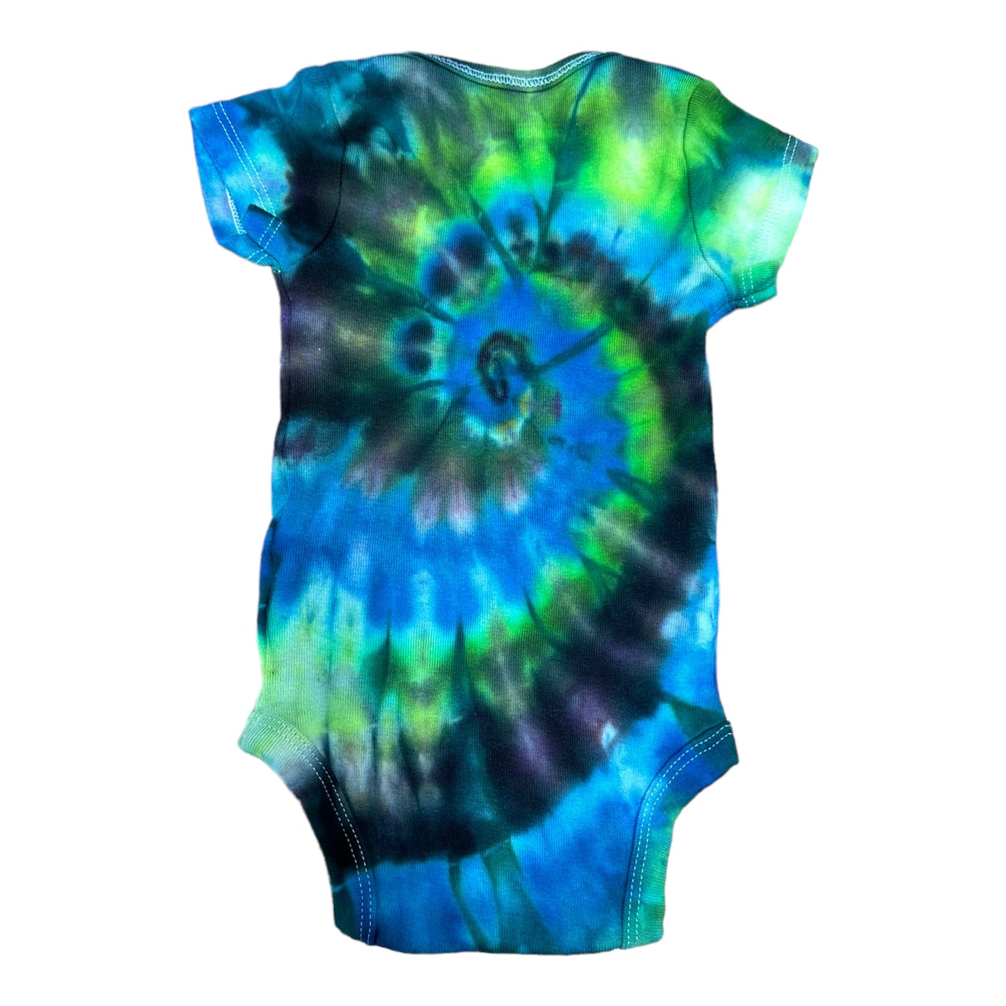 0-3 Months Lime Green Black and Blue Spiral Ice Dye Tie Dye Onesie