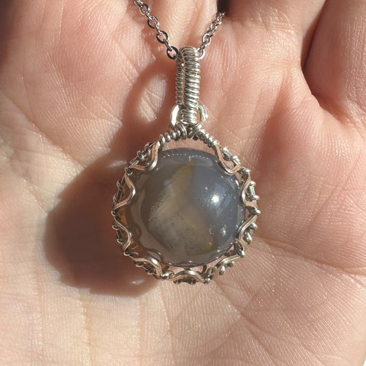 Sterling Silver | 14KT Gold Filled Wire Wrapped Agate Crystal Fidget Bezel Pendant