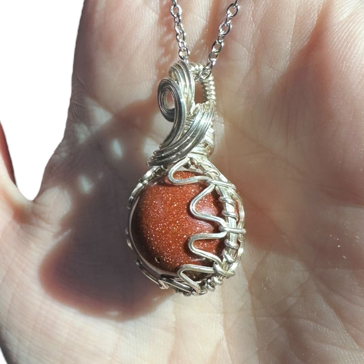 Sterling Silver | 14KT Gold Filled Wire Wrapped Goldstone Crystal Fidget Bezel Pendant