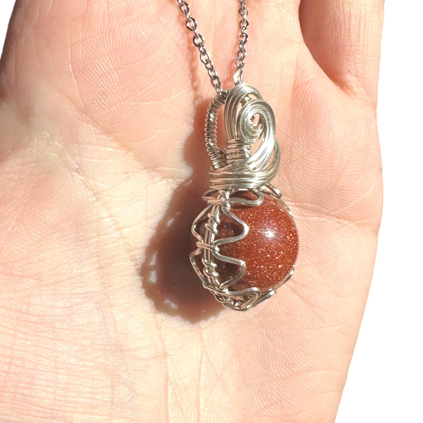 Sterling Silver | 14KT Gold Filled Wire Wrapped Goldstone Crystal Fidget Bezel Pendant