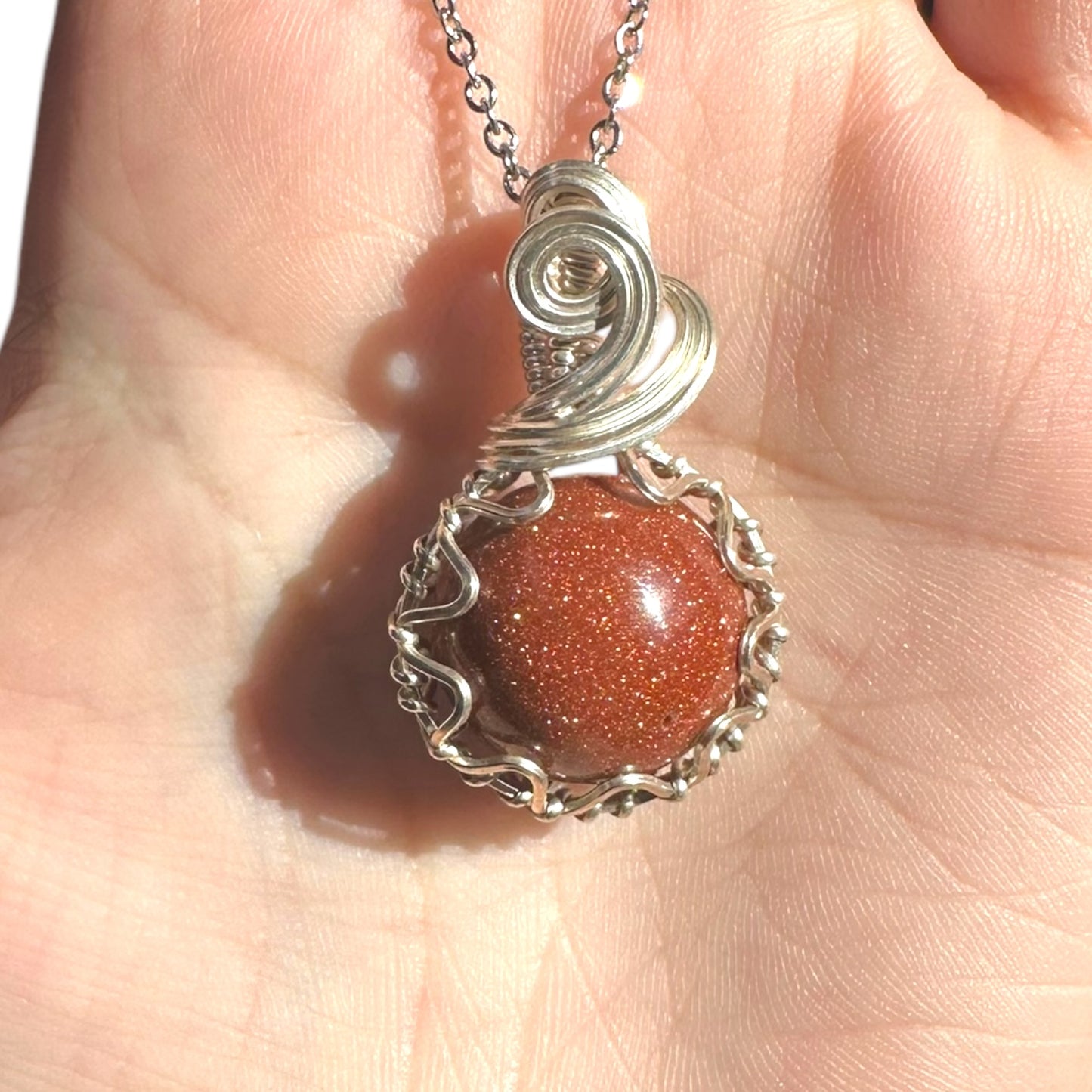 Sterling Silver | 14KT Gold Filled Wire Wrapped Goldstone Crystal Fidget Bezel Pendant