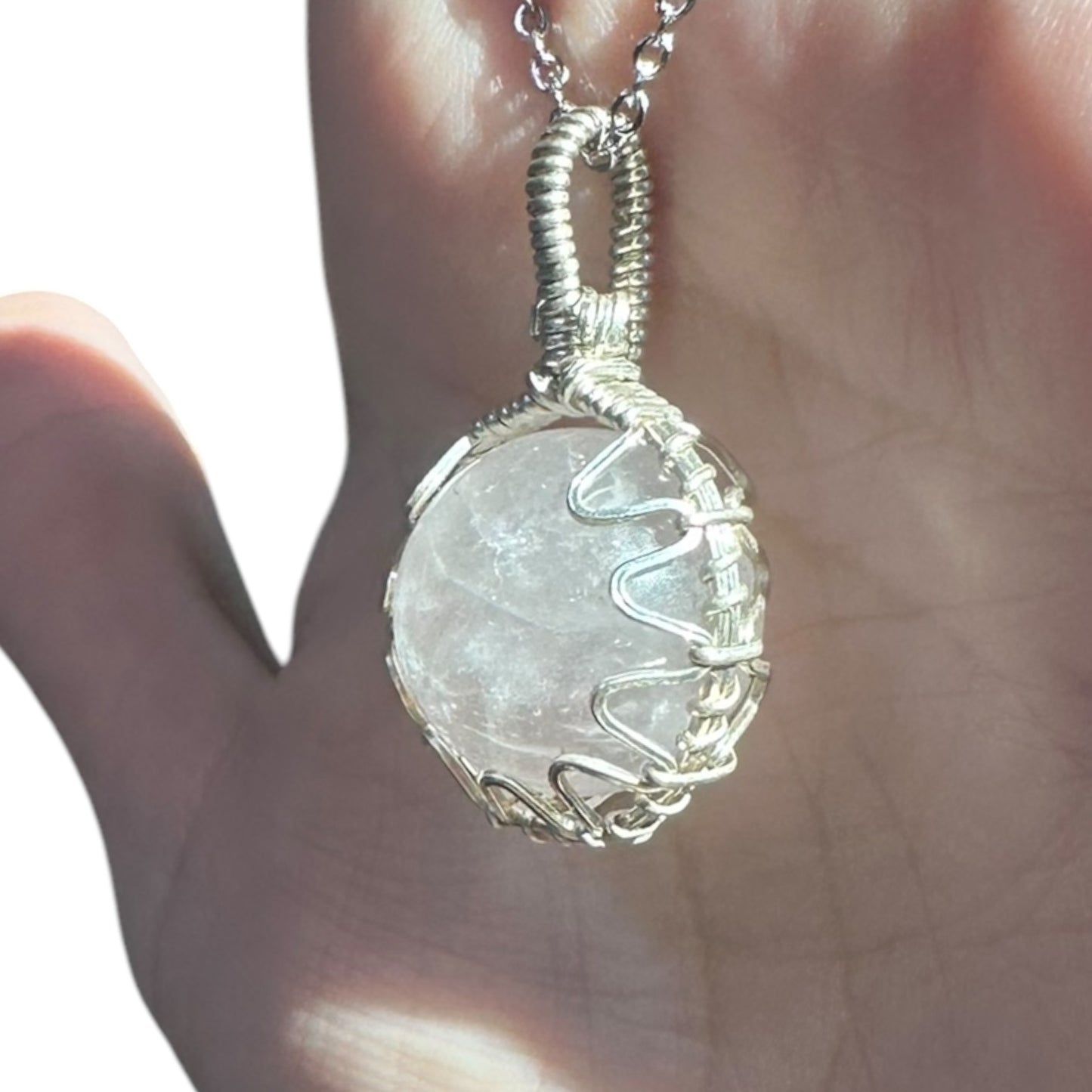 Sterling Silver | 14KT Gold Filled Wire Wrapped Rose Quartz Crystal Fidget Bezel Pendant