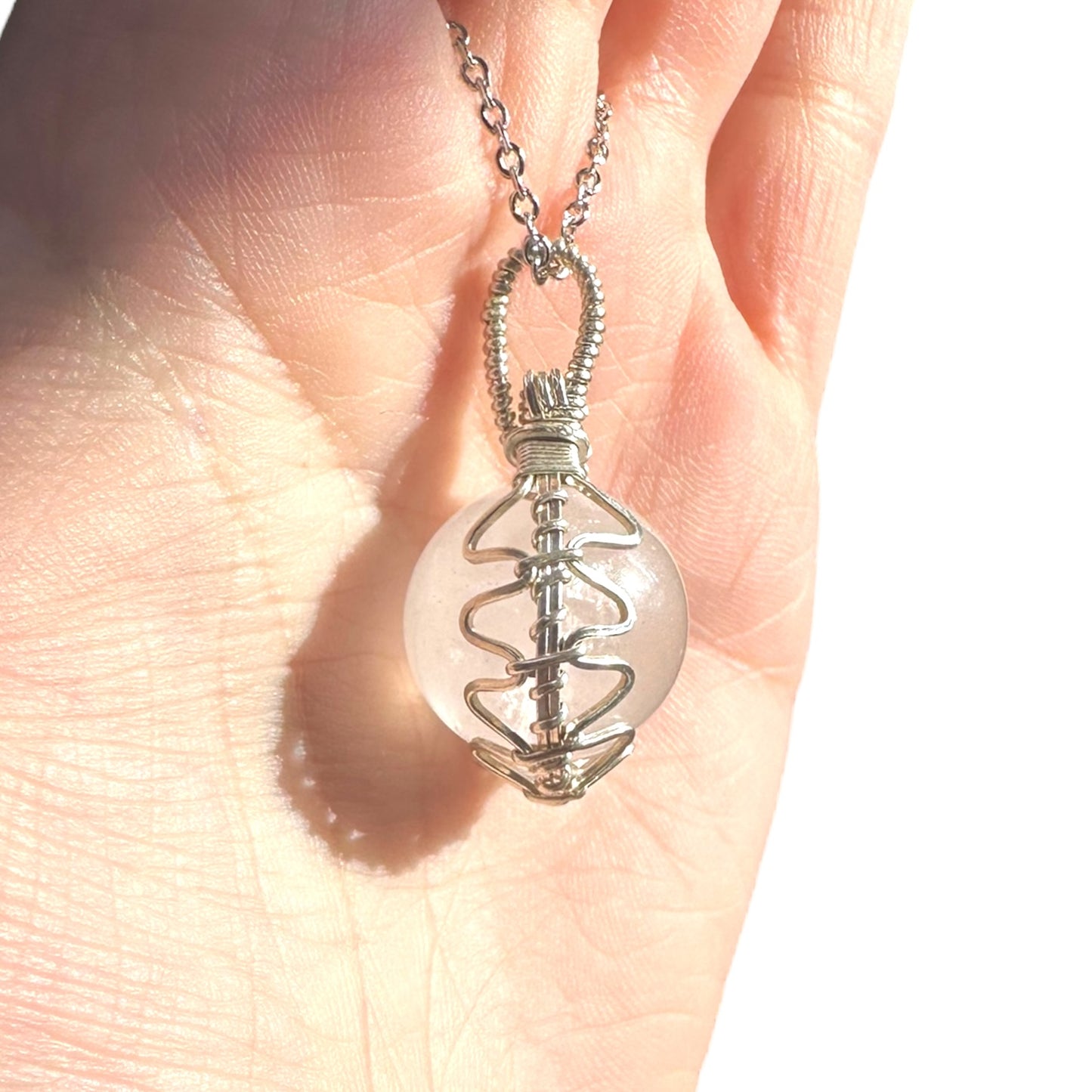 Sterling Silver | 14KT Gold Filled Wire Wrapped Rose Quartz Crystal Fidget Bezel Pendant
