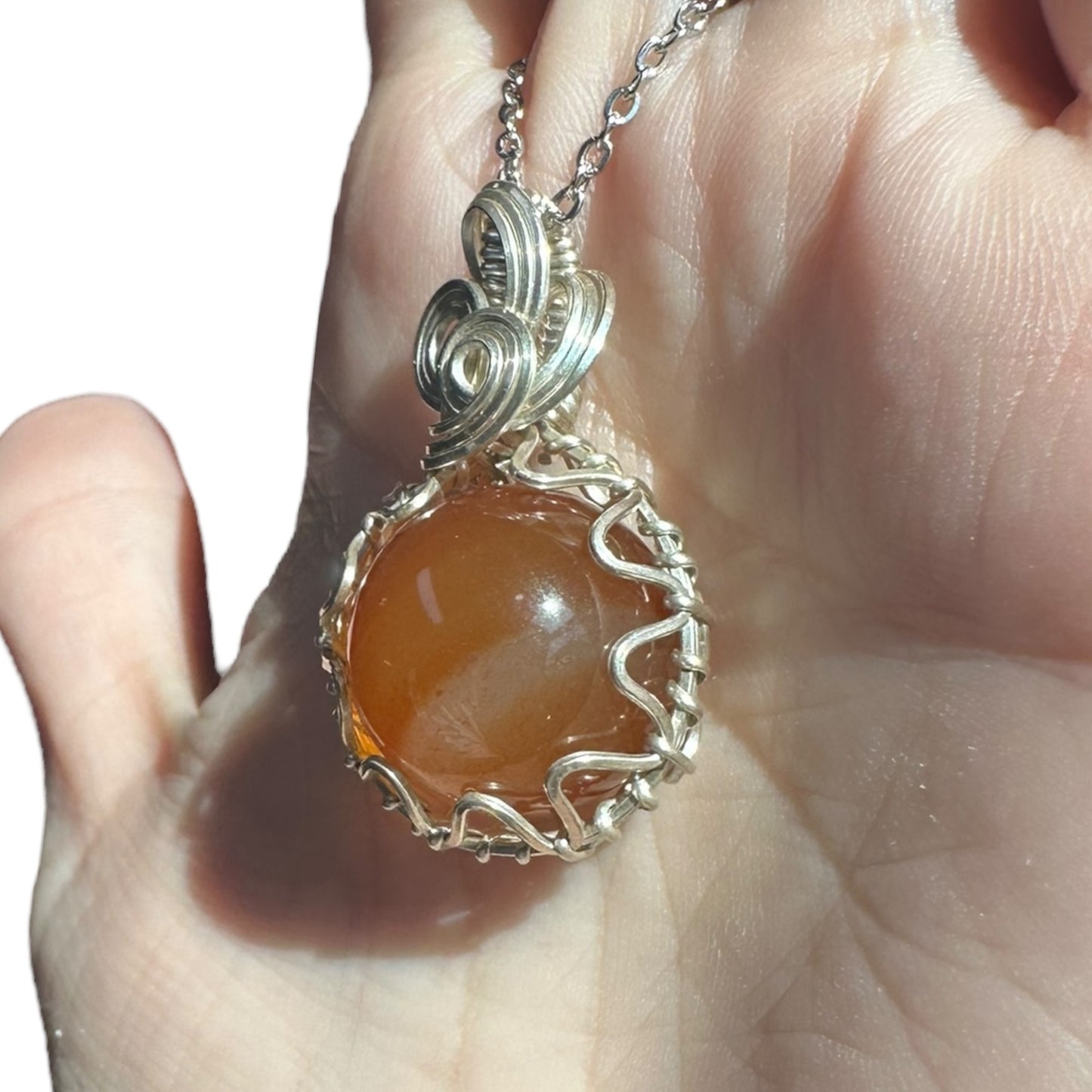 Sterling Silver | 14KT Gold Filled Wire Wrapped Carnelian Crystal Fidget Bezel Pendant