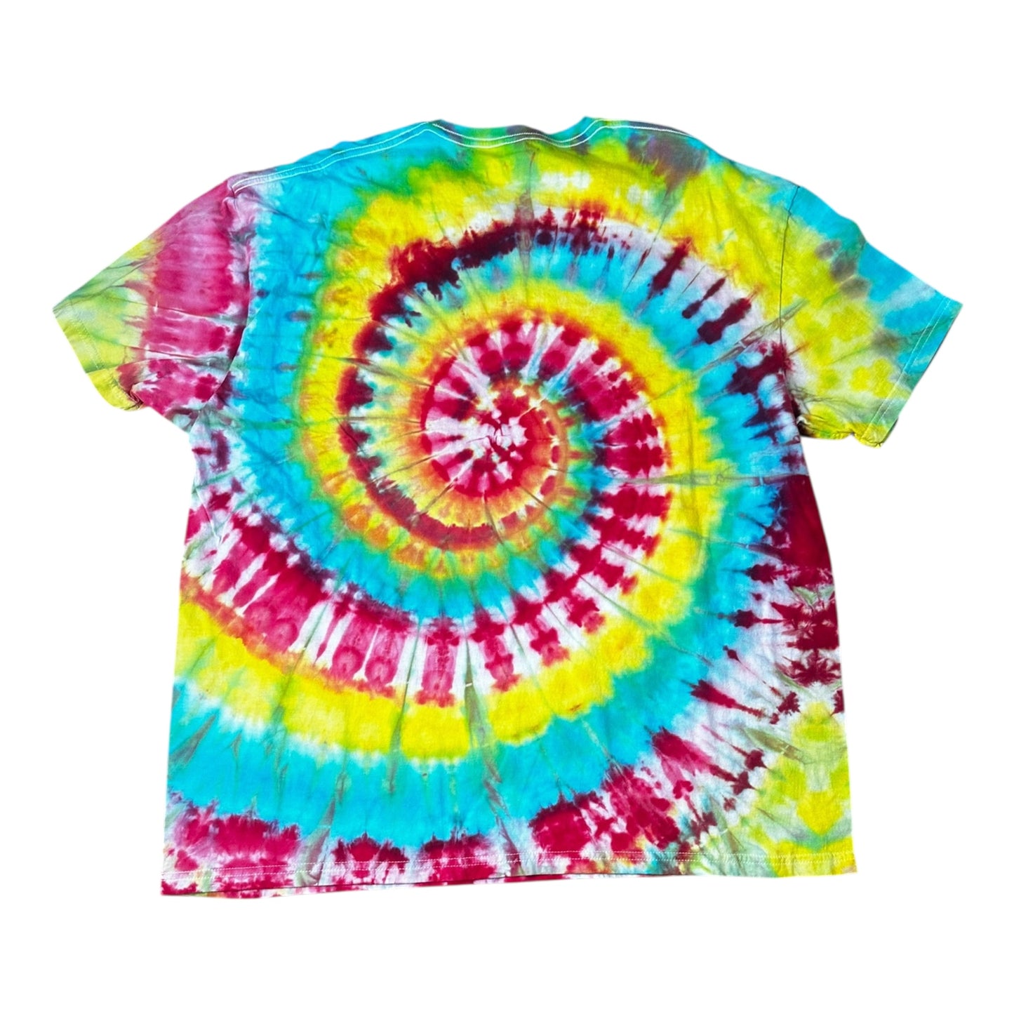 Adult 2XL Pink Blue Yellow Green and Purple Spiral Ice Dye Tie Dye Shirt
