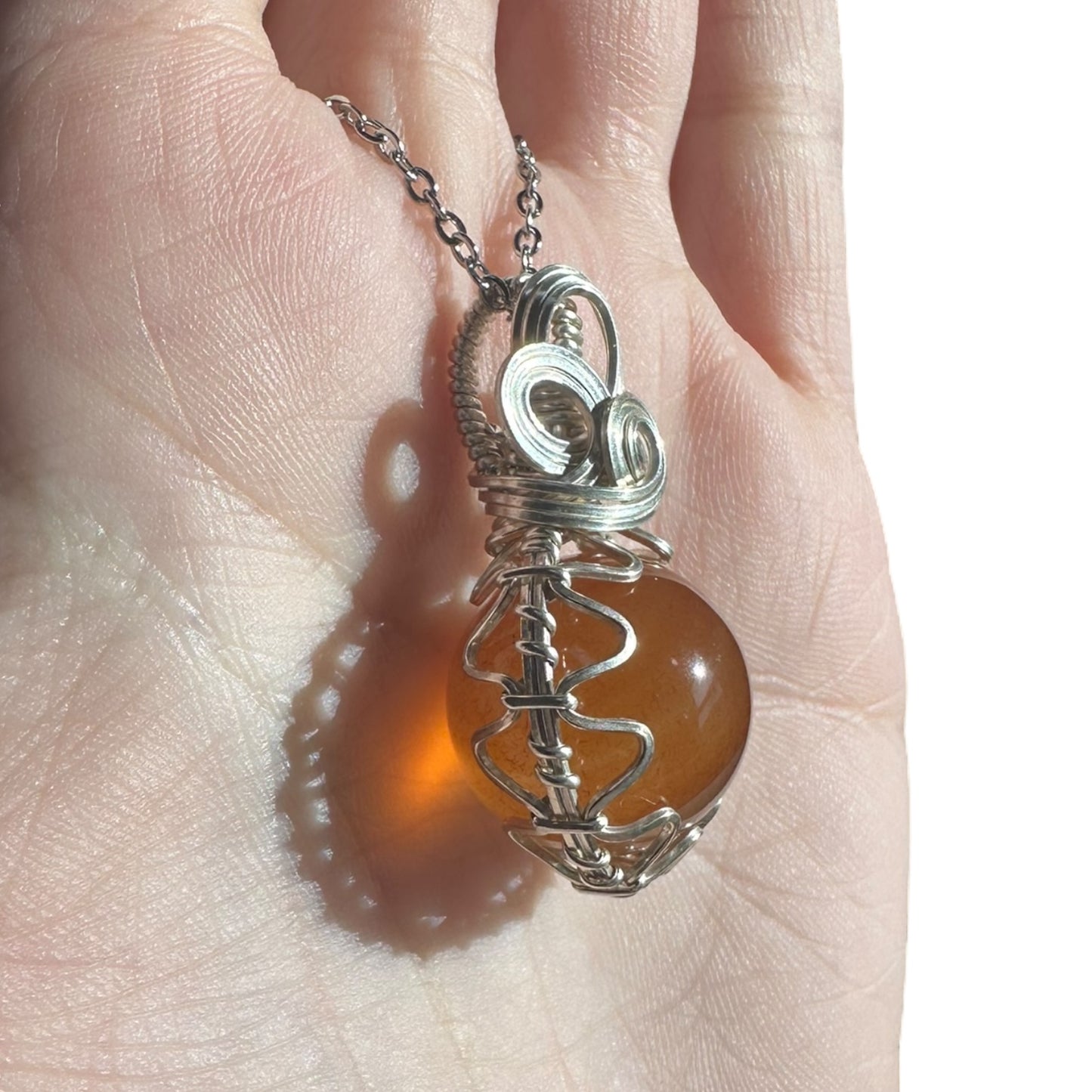 Sterling Silver | 14KT Gold Filled Wire Wrapped Carnelian Crystal Fidget Bezel Pendant