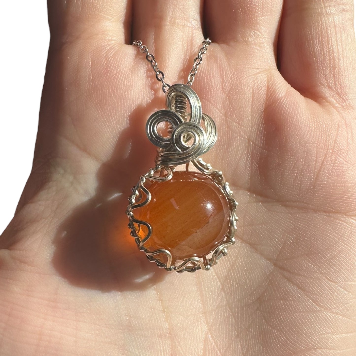 Sterling Silver | 14KT Gold Filled Wire Wrapped Carnelian Crystal Fidget Bezel Pendant