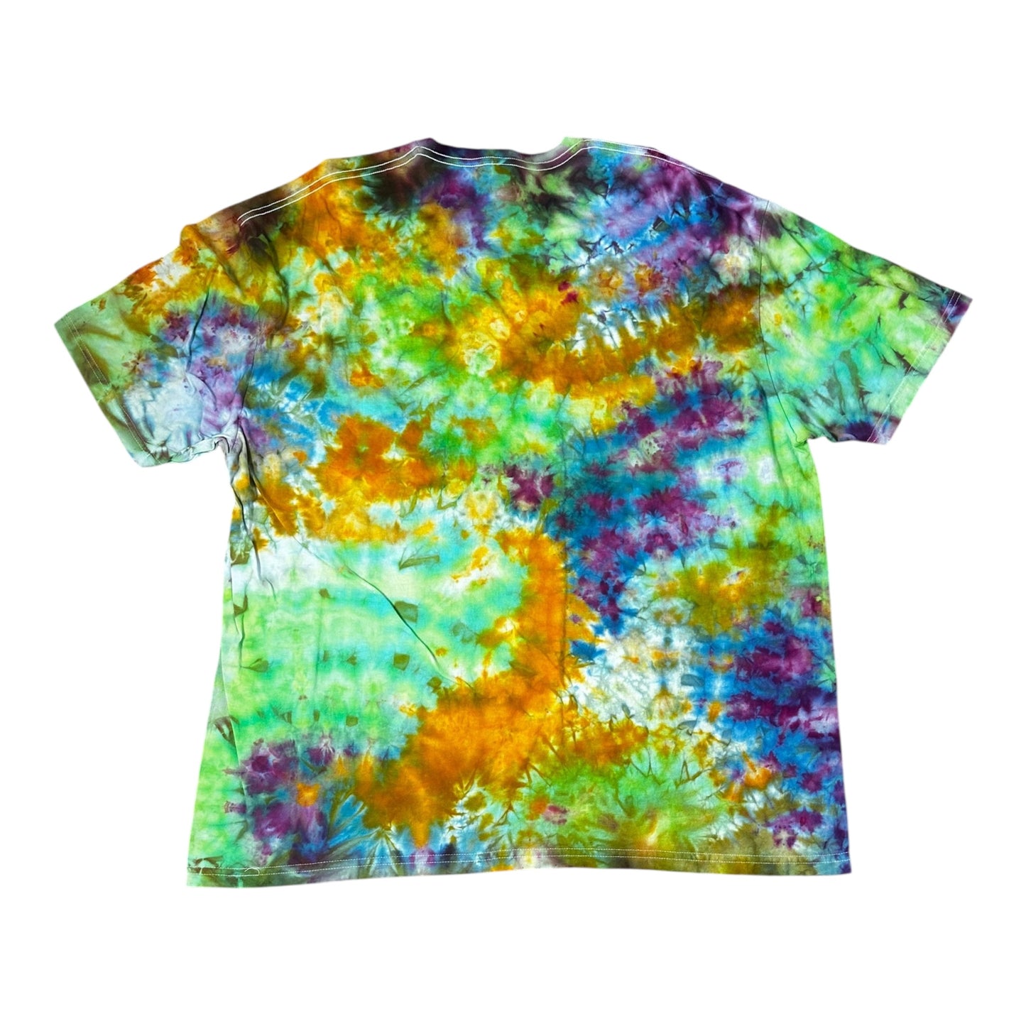 Adult 2XL Pink Blue Yellow Green and Purple Scrunch Ice Dye Tie Dye Shirt