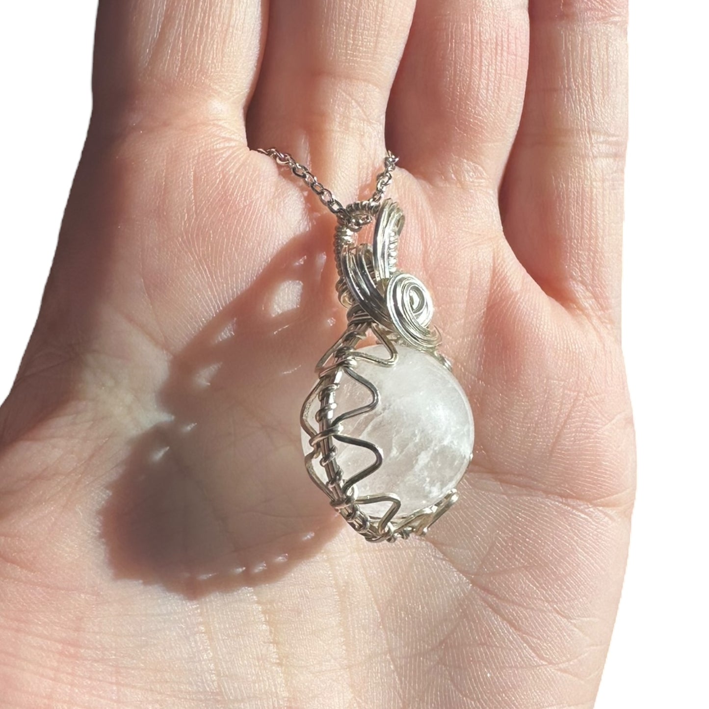 Sterling Silver Wire Wrapped Clear Quartz Crystal Fidget Bezel Pendant