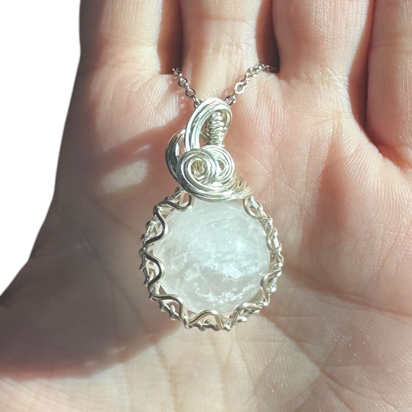 Sterling Silver Wire Wrapped Clear Quartz Crystal Fidget Bezel Pendant