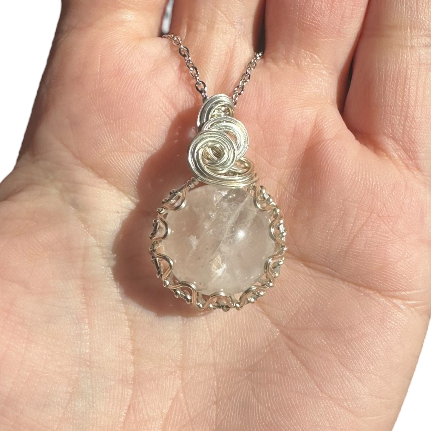 Sterling Silver Wire Wrapped Clear Quartz Crystal Fidget Bezel Pendant