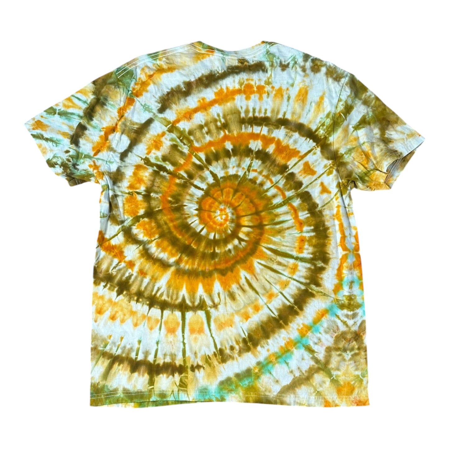 Adult Large Green And Yellow Spiral Ice Dye Tie Dye Shirt
