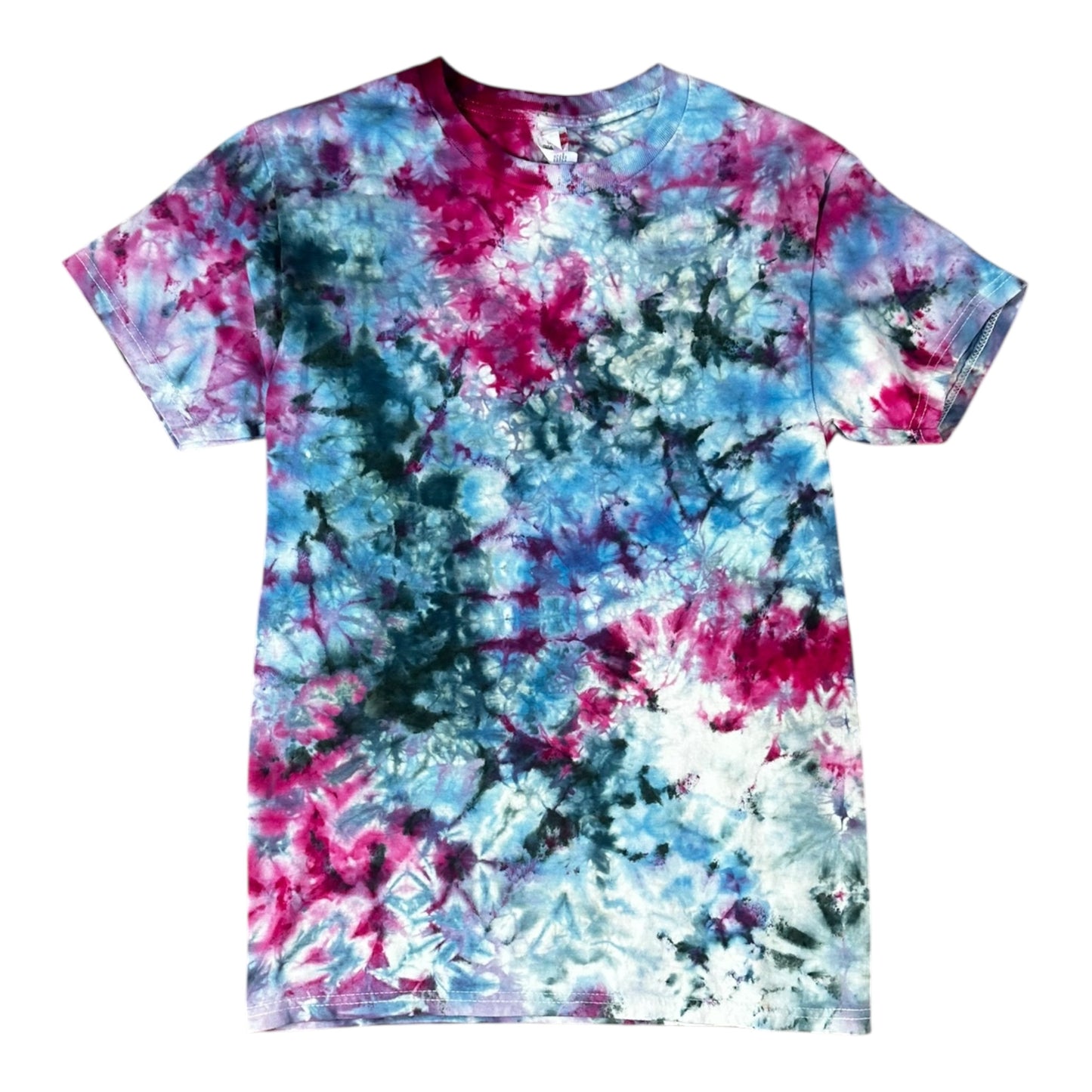 Adult Small Blue Teal and Purple Scrunch Ice Dye Tie Dye Shirt