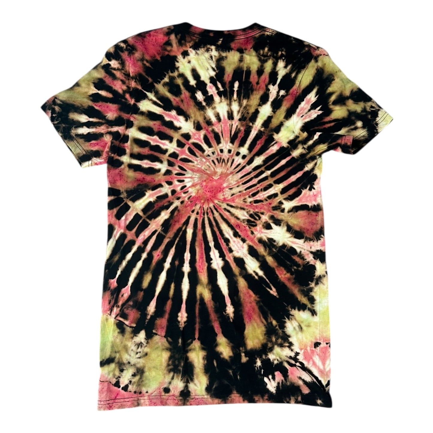Adult Small Yellow and Red Spiral Reverse Dye Tie Dye Shirt