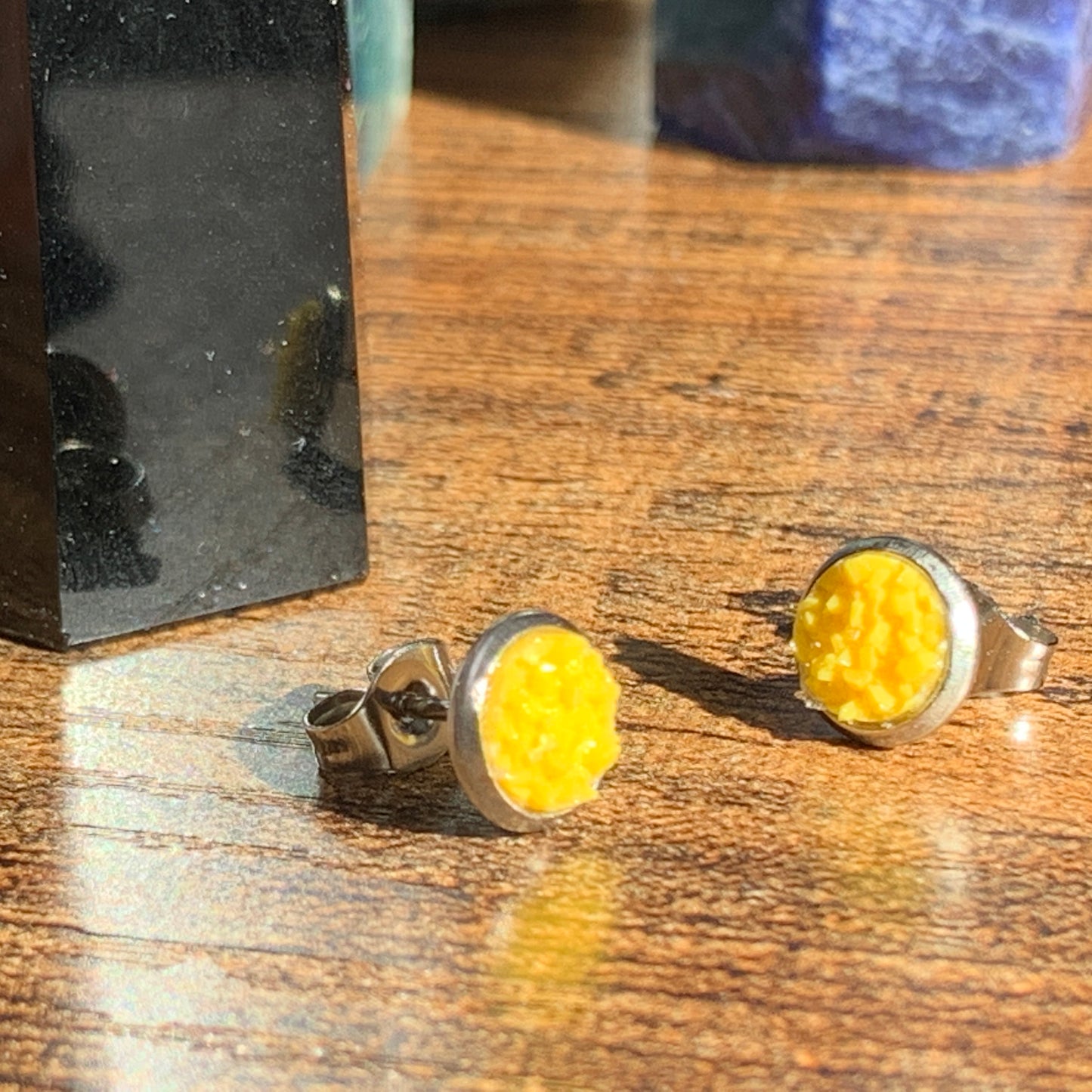 6MM Hypoallergenic Yellow Druzy Earring Studs