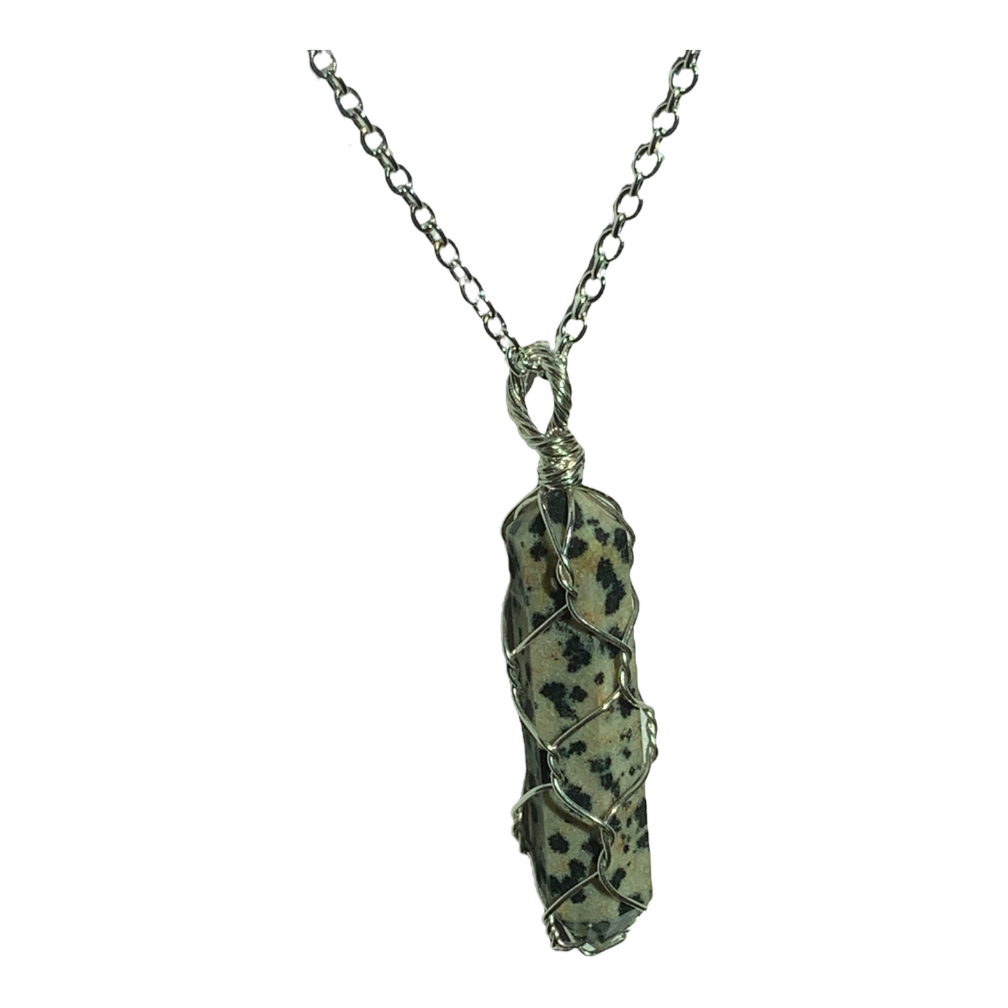 Sterling Silver | 14KT Gold Filled Wire Wrapped Dalmatian Jasper Cage Pendant