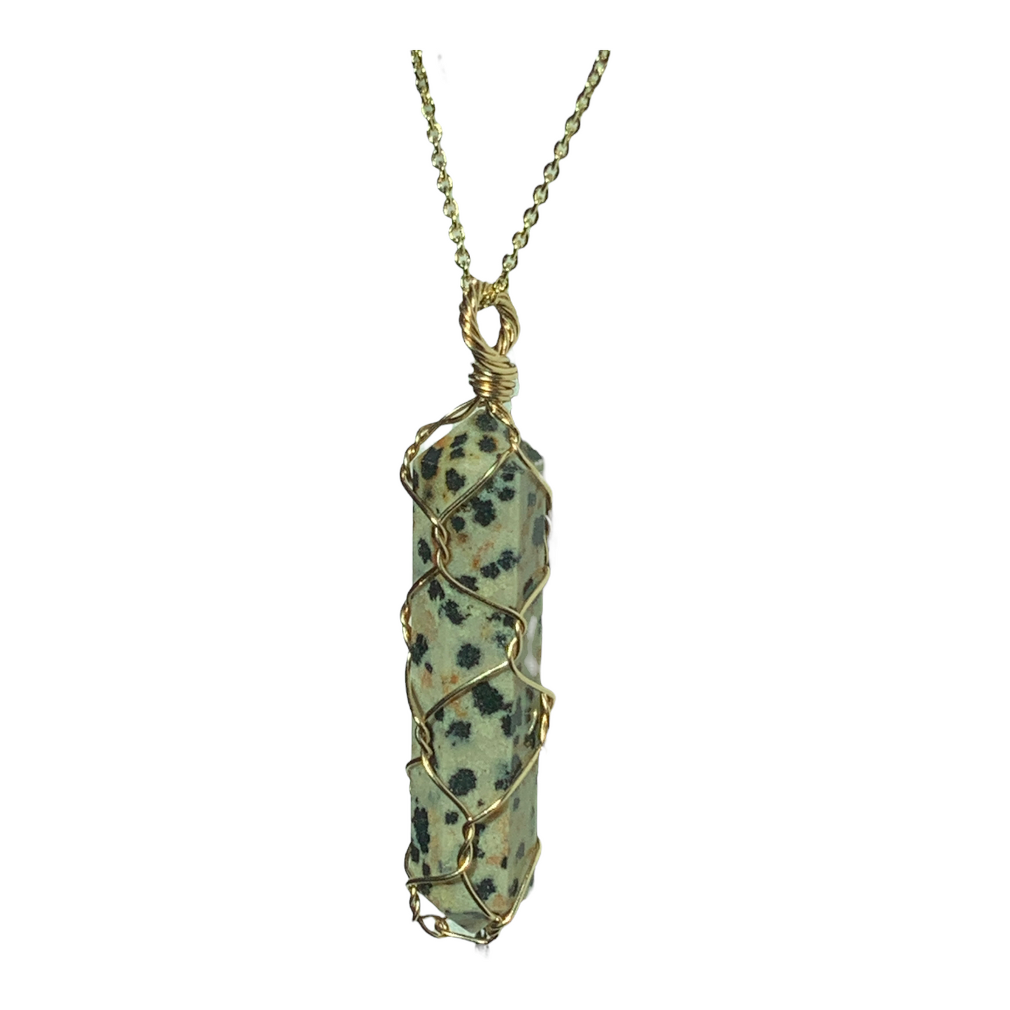 Sterling Silver | 14KT Gold Filled Wire Wrapped Dalmatian Jasper Cage Pendant