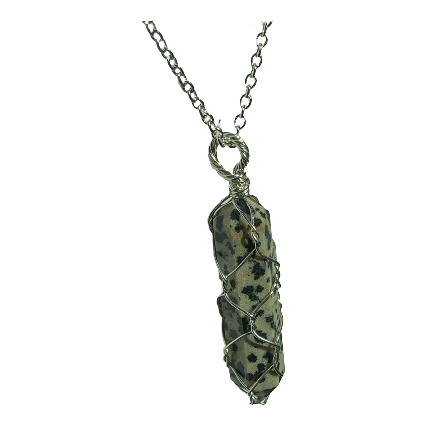Sterling Silver | 14KT Gold Filled Wire Wrapped Dalmatian Jasper Cage Pendant