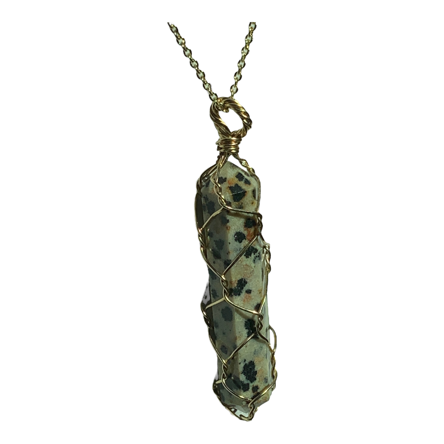 Sterling Silver | 14KT Gold Filled Wire Wrapped Dalmatian Jasper Cage Pendant