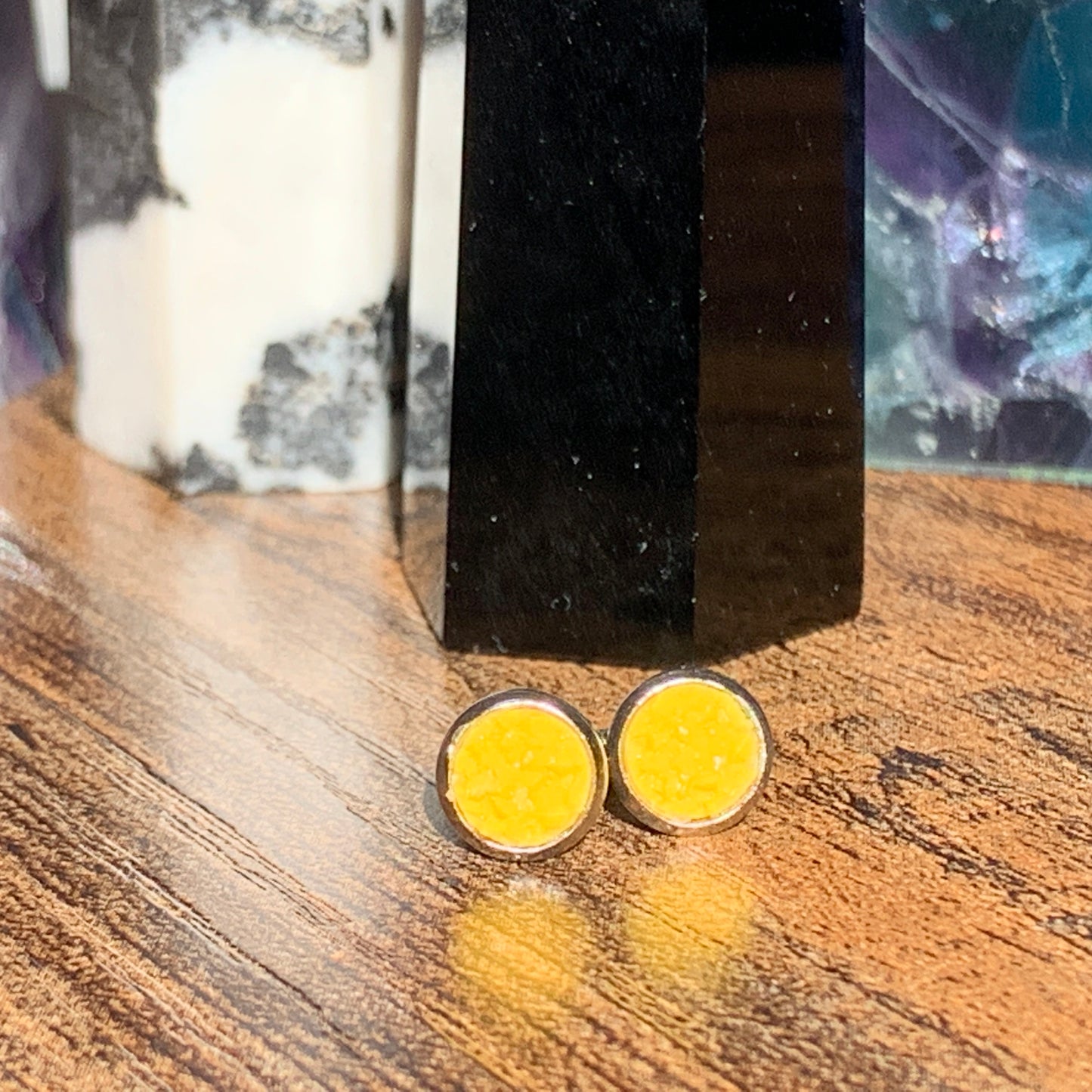 6MM Hypoallergenic Yellow Druzy Earring Studs