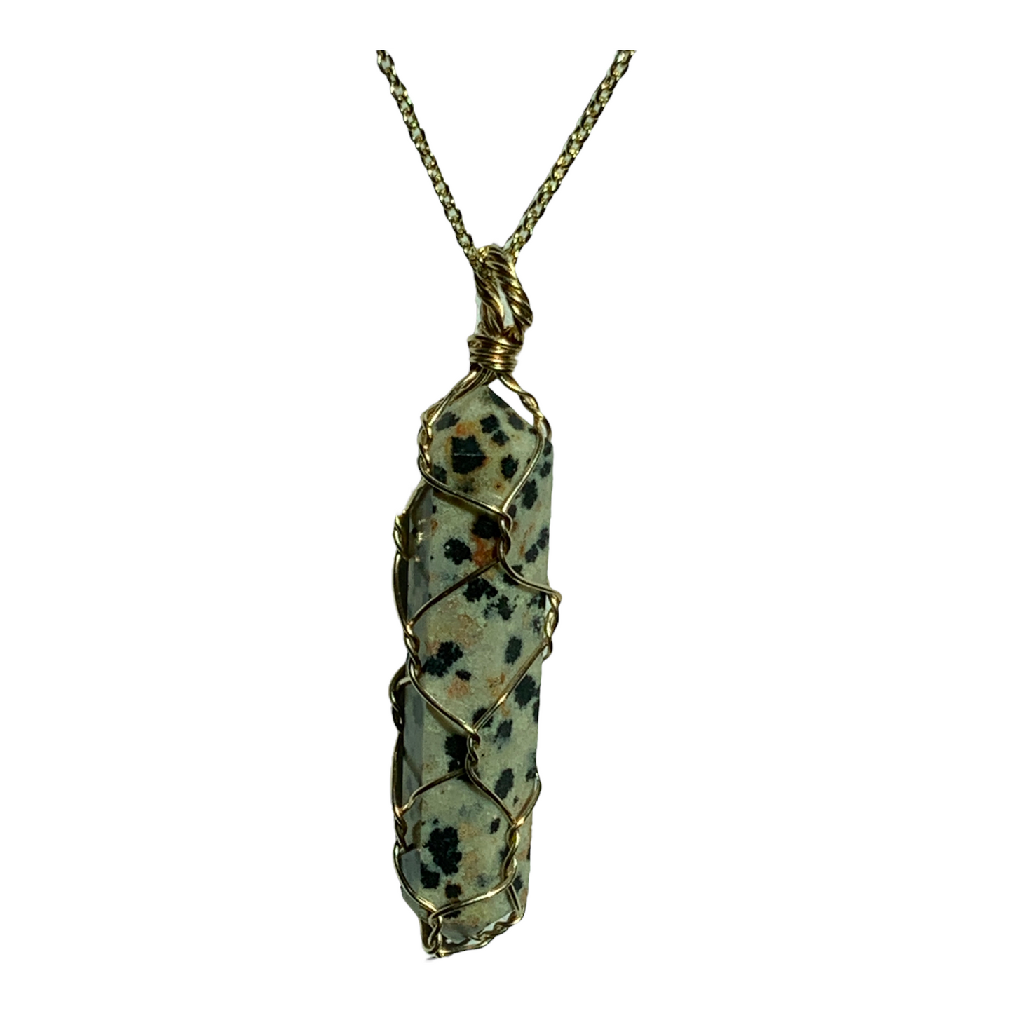 Sterling Silver | 14KT Gold Filled Wire Wrapped Dalmatian Jasper Cage Pendant
