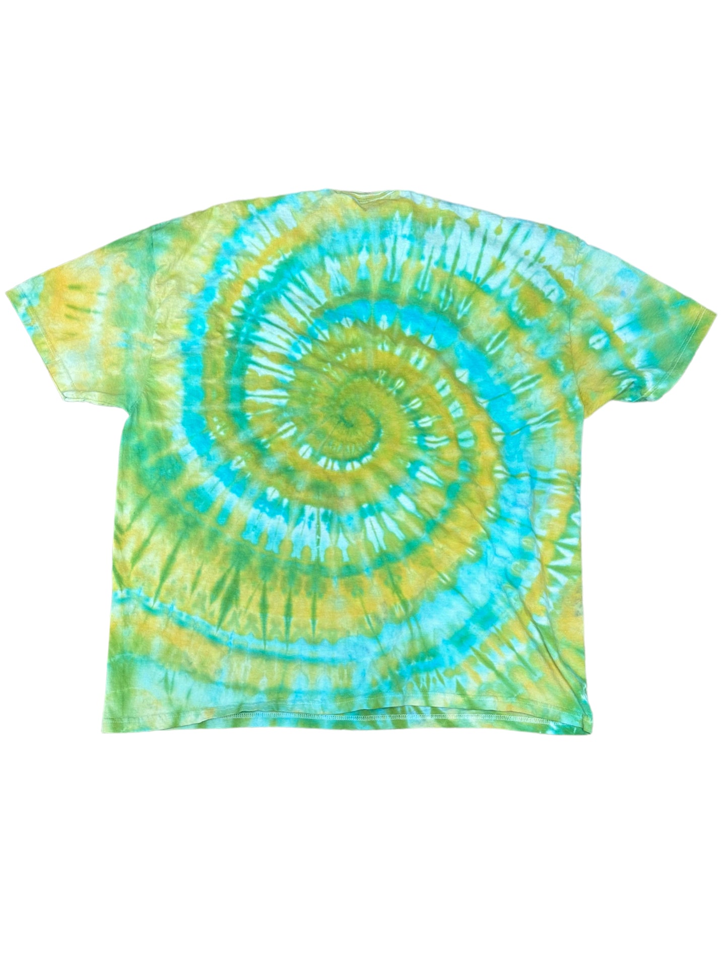 Adult 3XL Blue Green and Yellow Spiral Ice Dye Tie Dye Shirt
