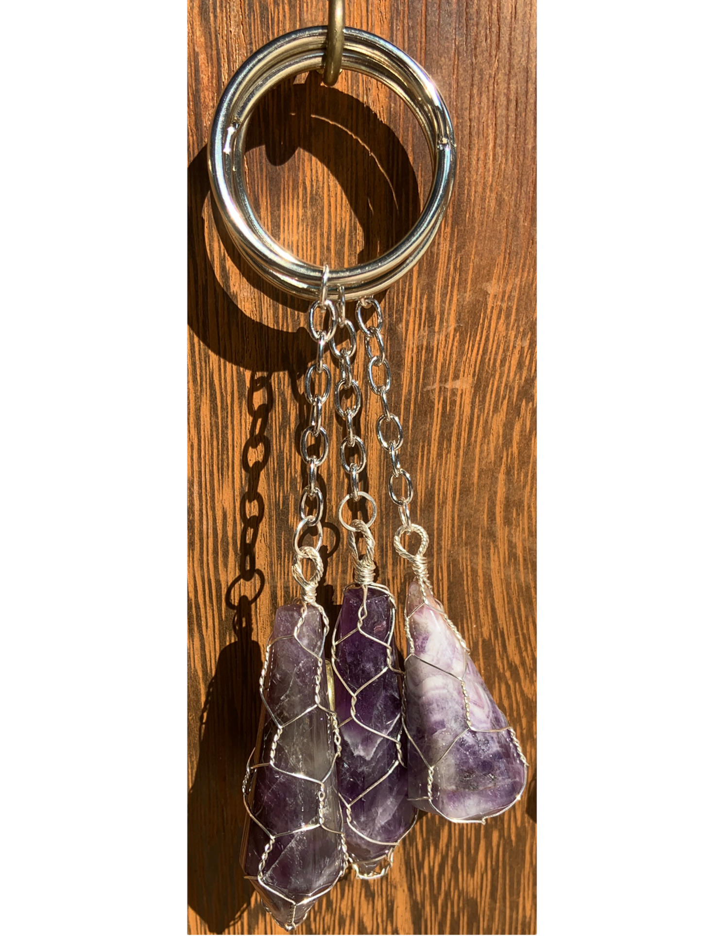 Amethyst Caged Wire Wrapped Crystal Keychain