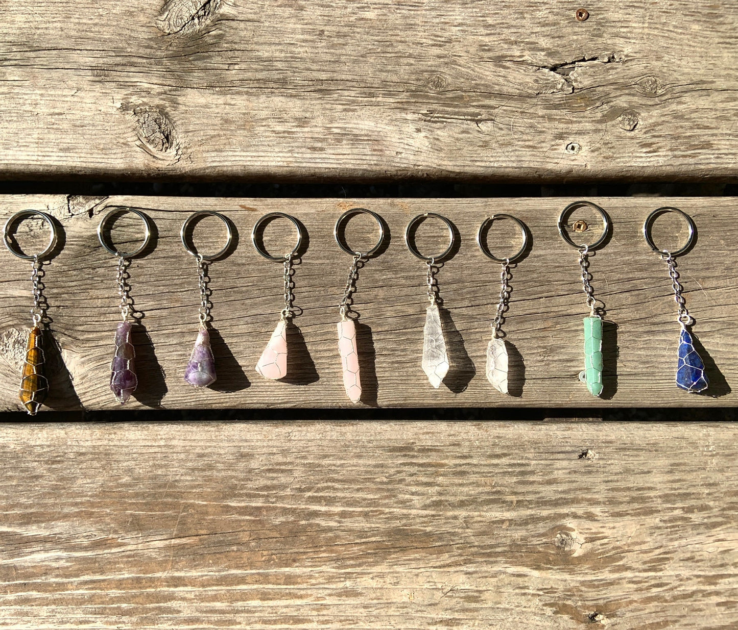 Amethyst Caged Wire Wrapped Crystal Keychain