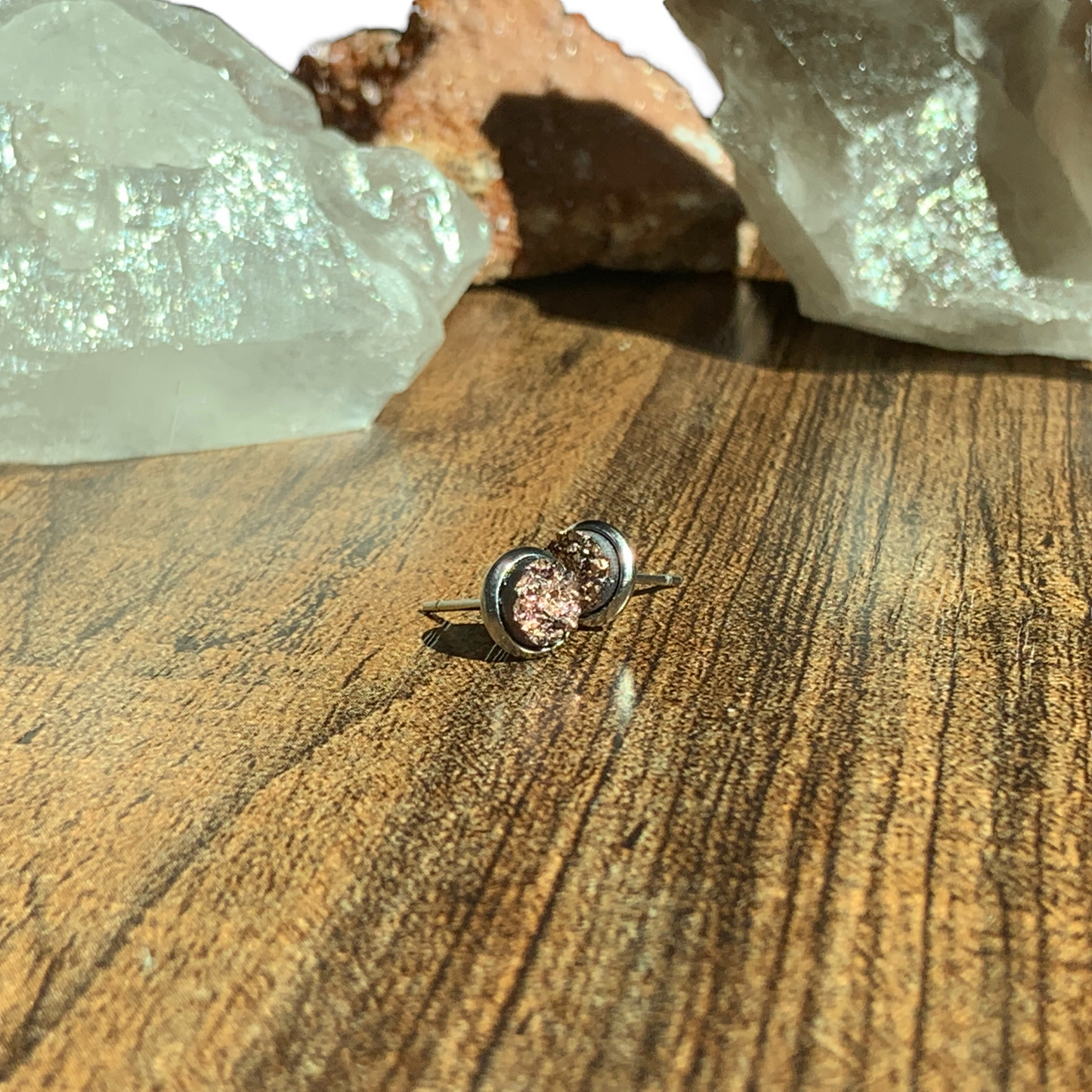 6MM Hypoallergenic Rose Gold Druzy Earring Studs