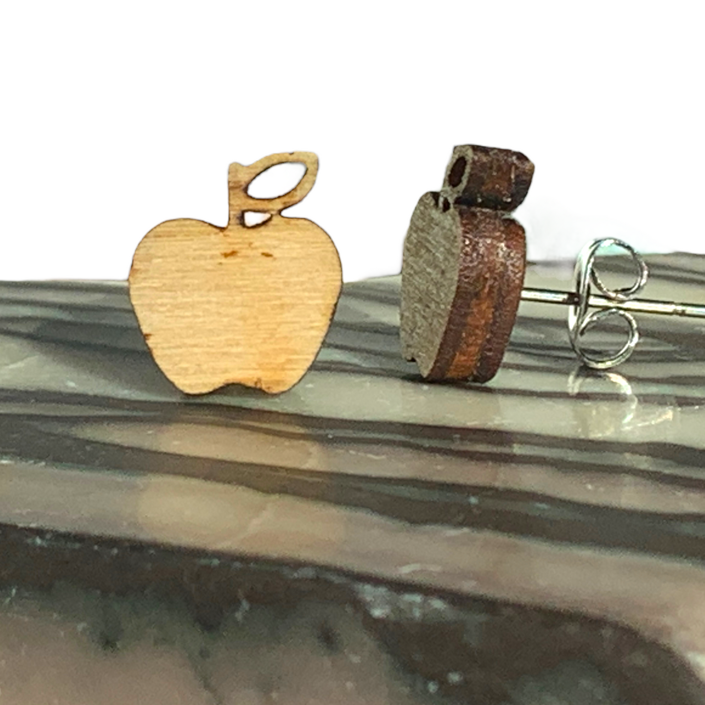 Hypoallergenic Apple Laser Engraved Wood Earrings