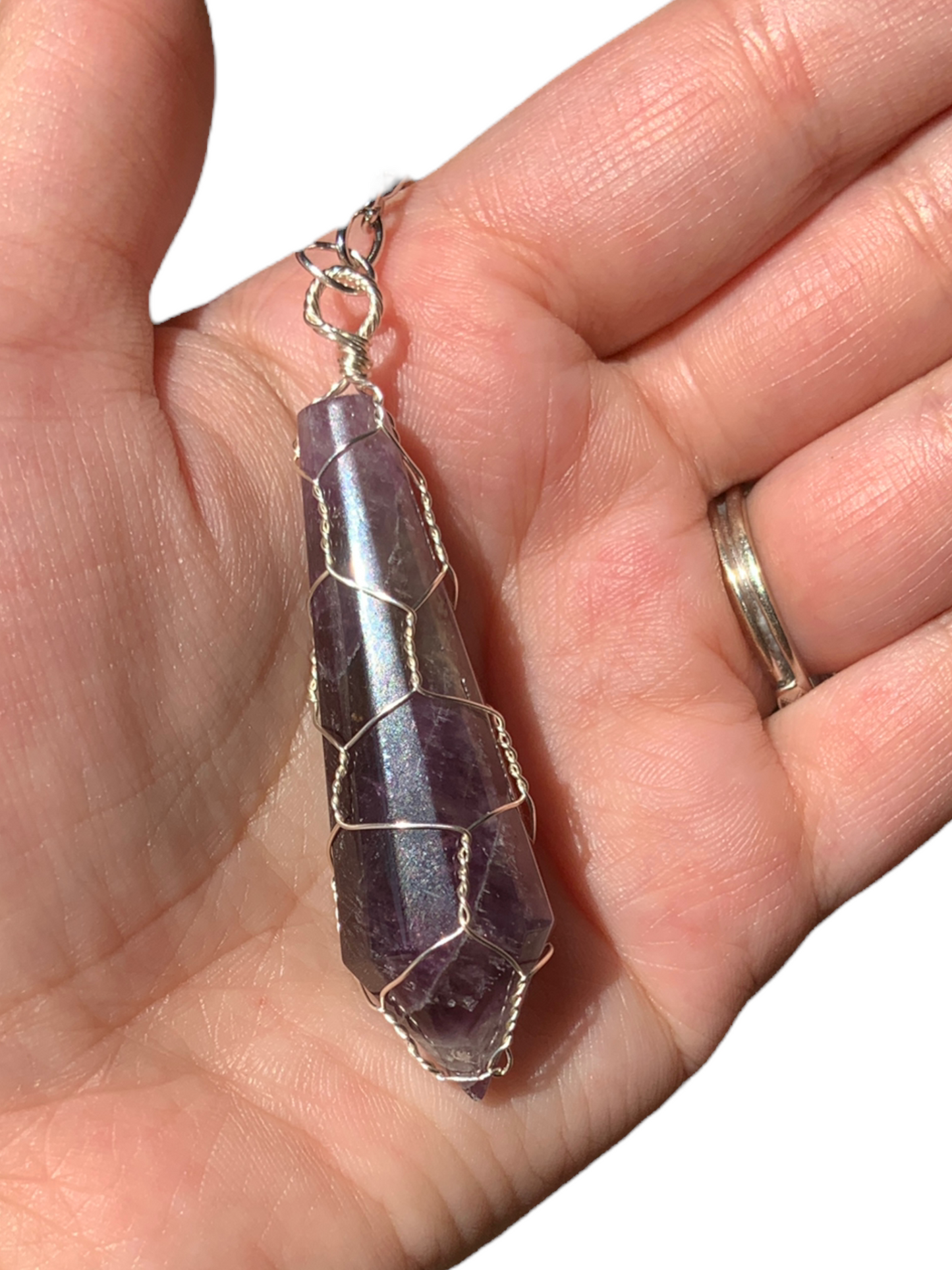 Amethyst Caged Wire Wrapped Crystal Keychain