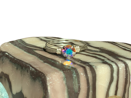 Sterling Silver AB Rainbow Crystal Wire Ring