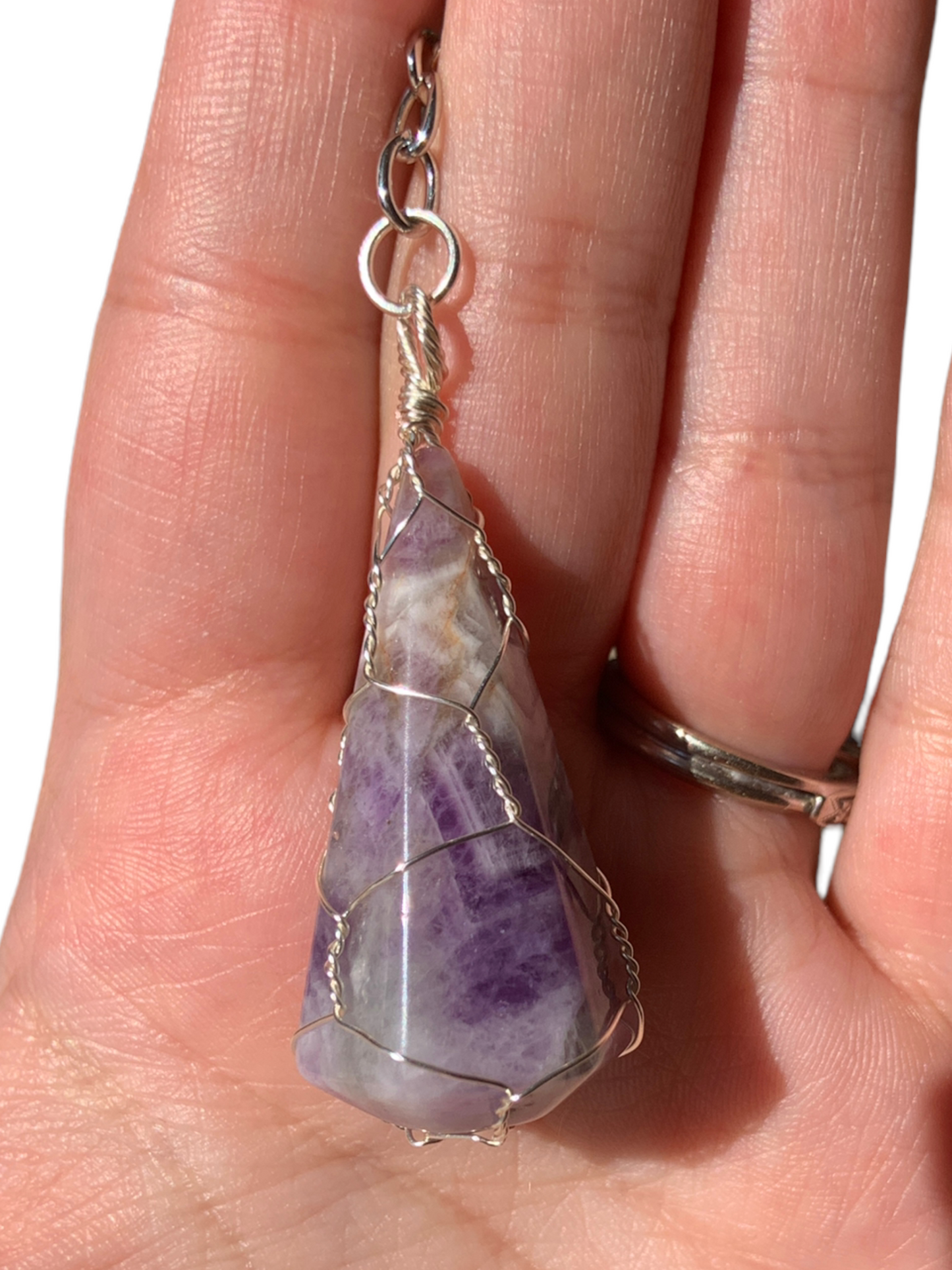 Amethyst Caged Wire Wrapped Crystal Keychain